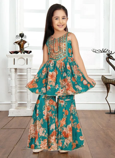 OC 184 Heavy Faux Georgette With Embroidery Siqunce Work With Digital Print Top With Sarara Dupatta Exporters In India